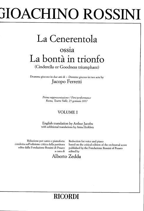 La Cenerentola - Riduzione Per Canto E Pianoforte (2 Voll.) - árie pro zpěv a klavír